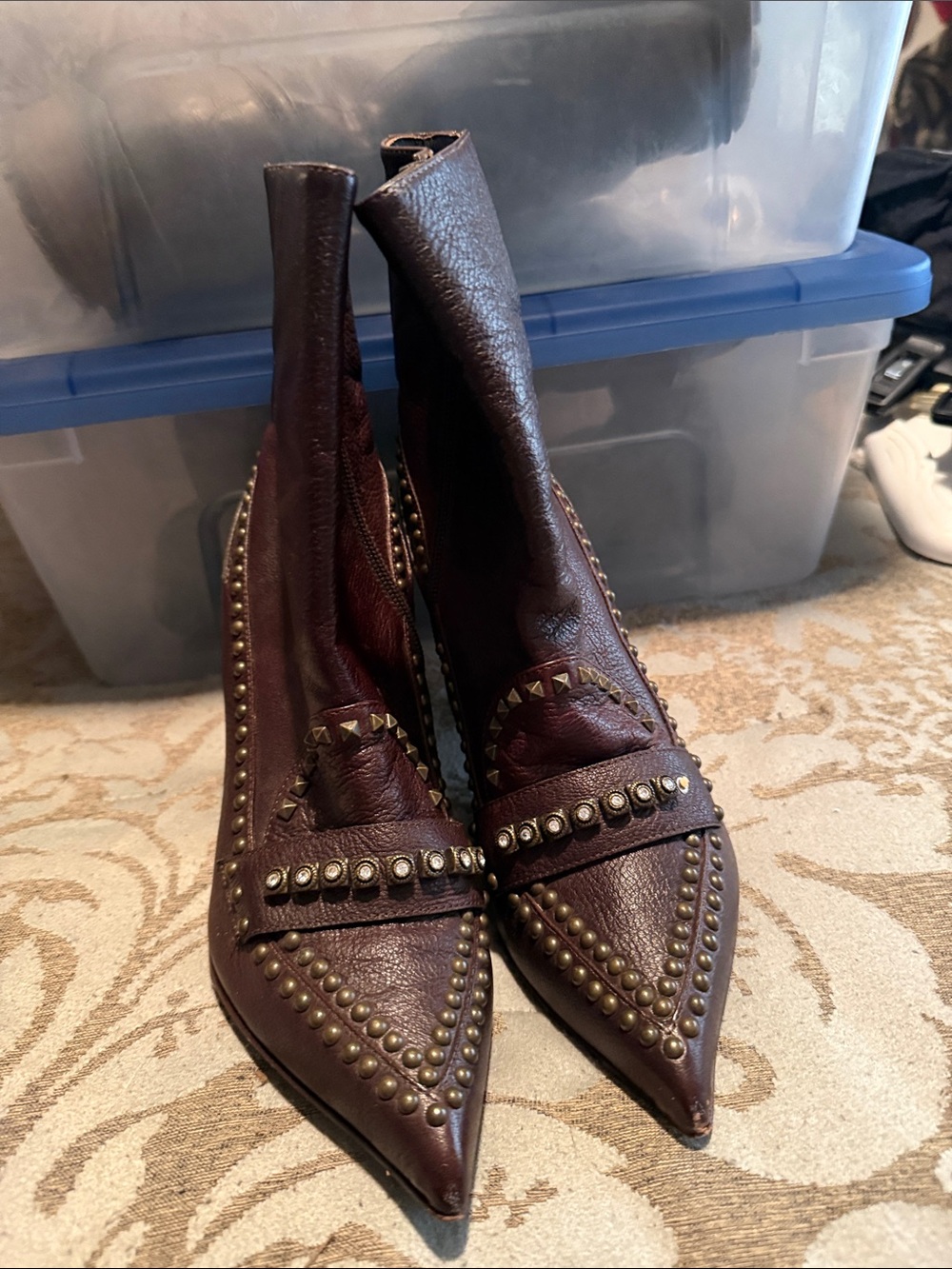 Laundry By Shelli Segal Studded Pointed Ankle Boots - Dark Brown